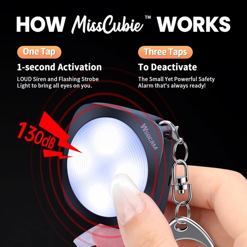 wsdcam Personal Safety Alarm for Women, 130dB Loud Keychain Alarm with 3-Color LED Safety Light, Rechargeable Self Defense Keychain Personal Alarms for Women, MissCubie™GlowSafe Box (Black) - Image 2